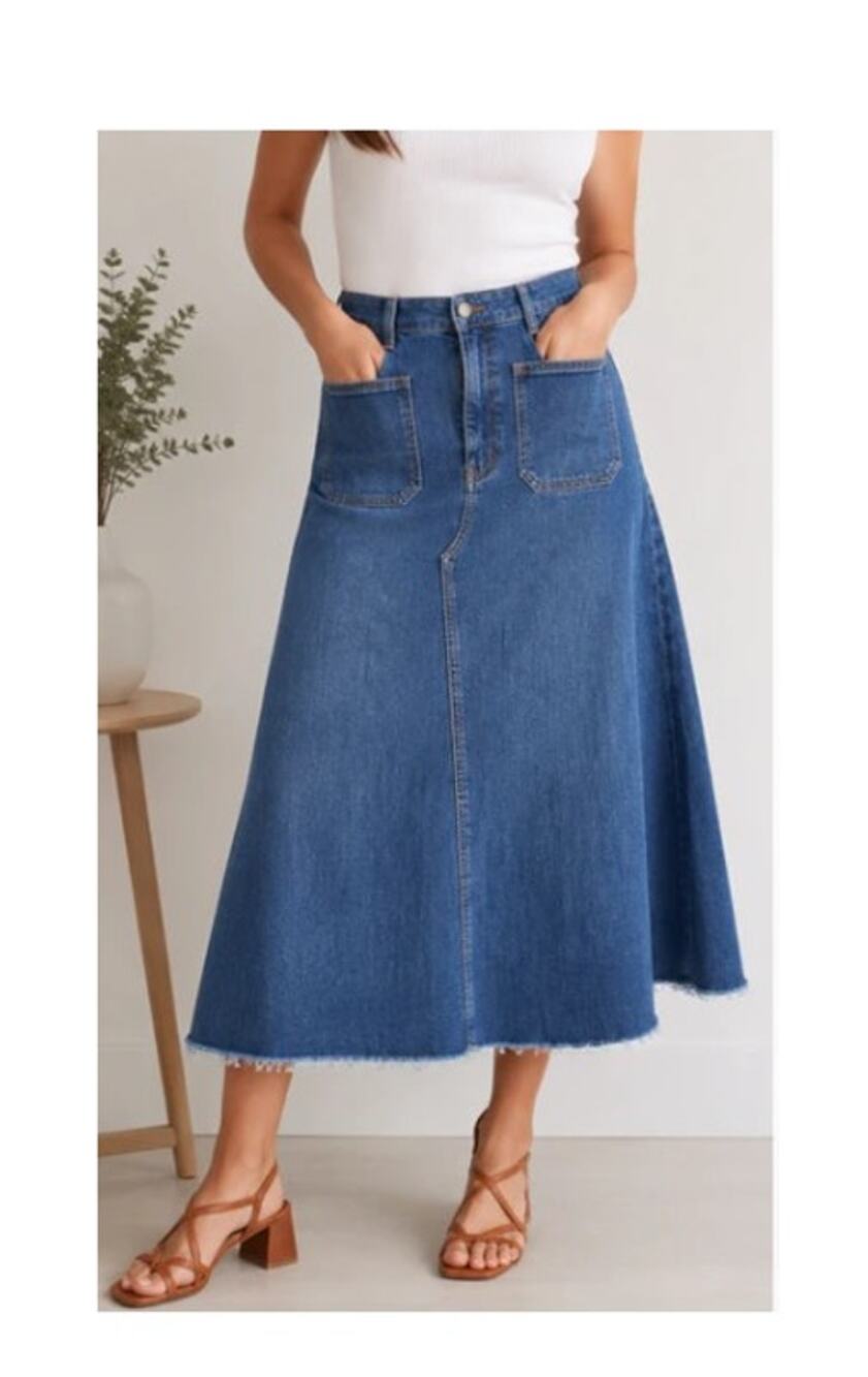Contemporaine Simons Stretch Denim Midi Skirt 12 A-Line Flare NWOT